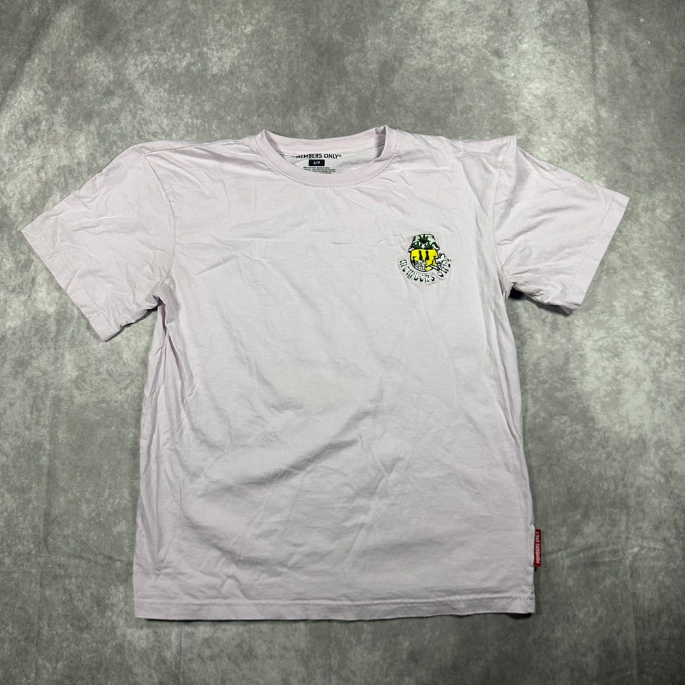 Members Only Stay Trippy Graphic T-Shirt Mens S Lavender Pink Cotton Streetwear